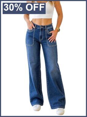 Women's High Waisted Stretchy Straight Leg Wide Leg Jeans Seamed Front